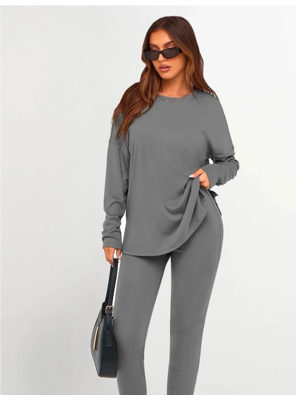 PRETTYGARDEN Grey Lounge Set - 2pc Long Sleeve Top & Joggers - XL